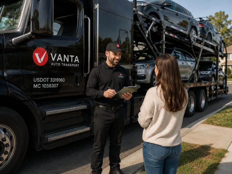 Vanta Auto Transport carrier assigned and loading a vehicle
