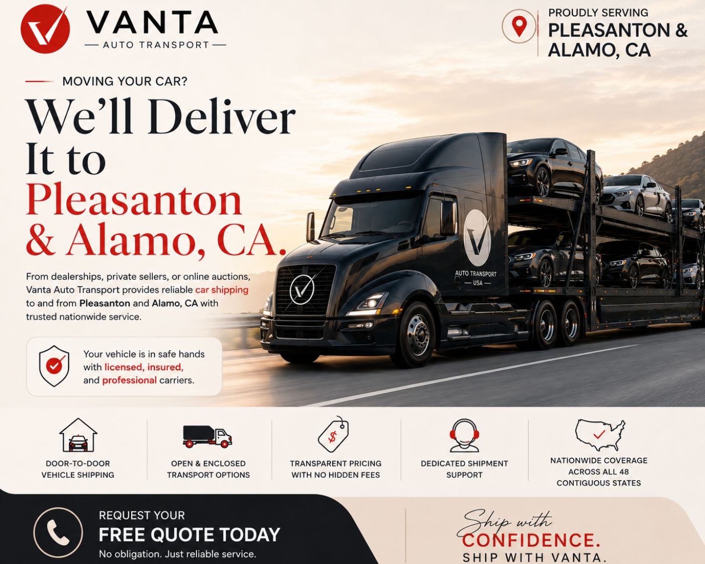 Car transport service in Alamo, CA - Vanta Auto Transport